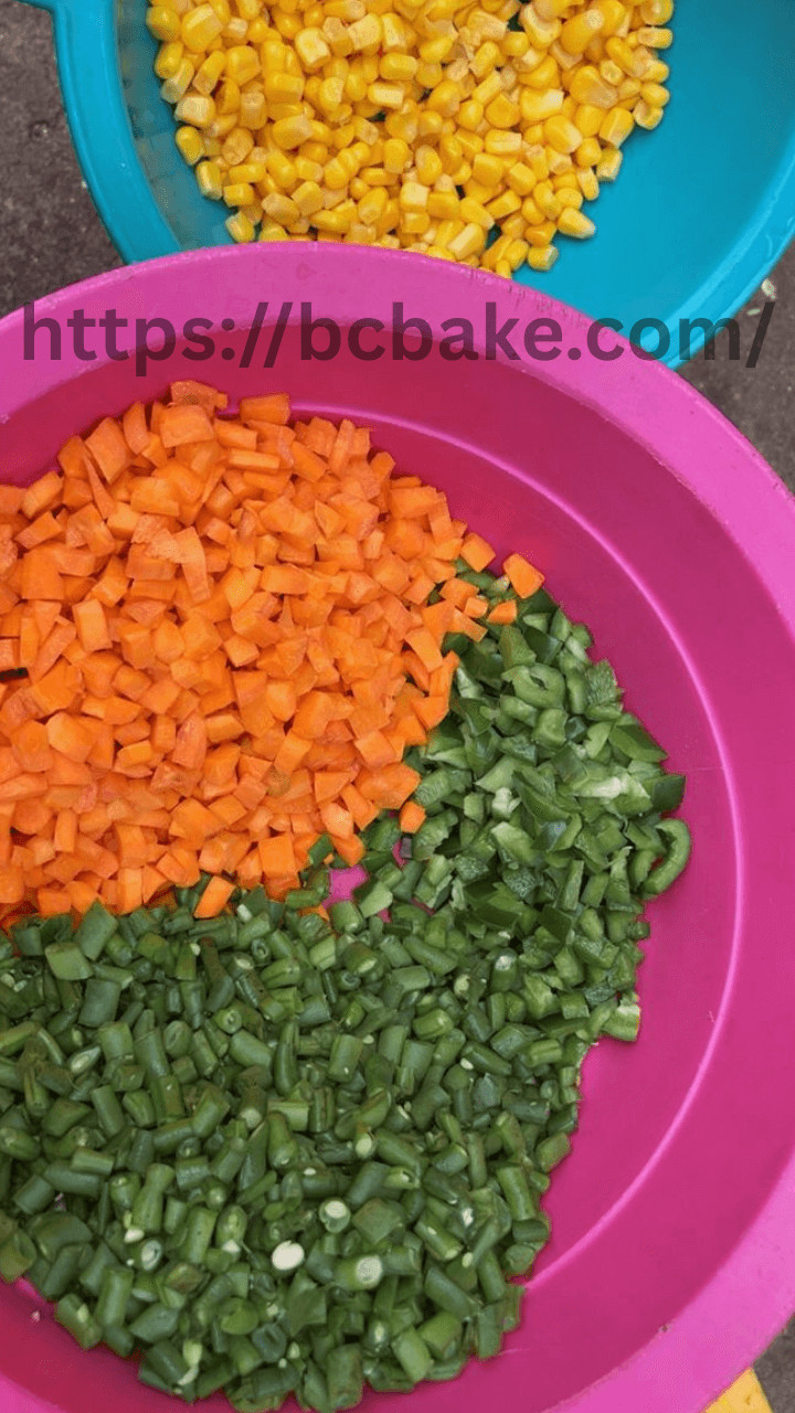 Sliced fried rice vegetables in a bowl.