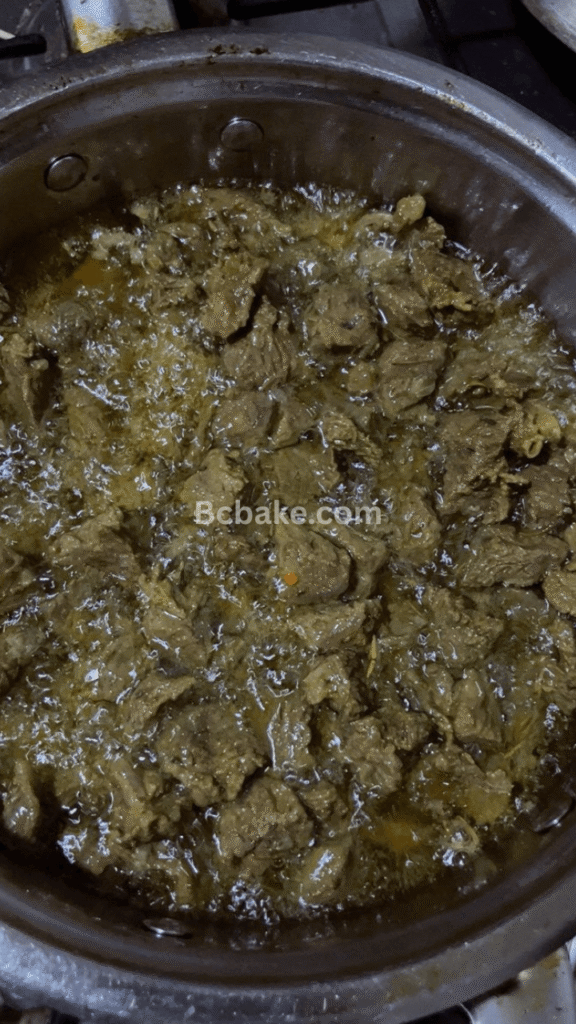 Fry the beef for beef kebab