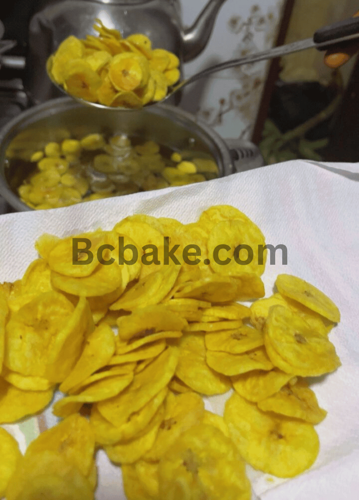 Drain the fried plantain chips